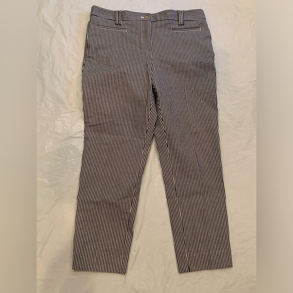 Ann Taylor Mid Rise Slim Leg Cotton Women's Crop Pants Size 8 Black/White Stripe